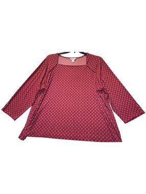 Liz Claiborne Womens 2X Pink & Black Geometric Print 3/4 Sleeve Stretch Top